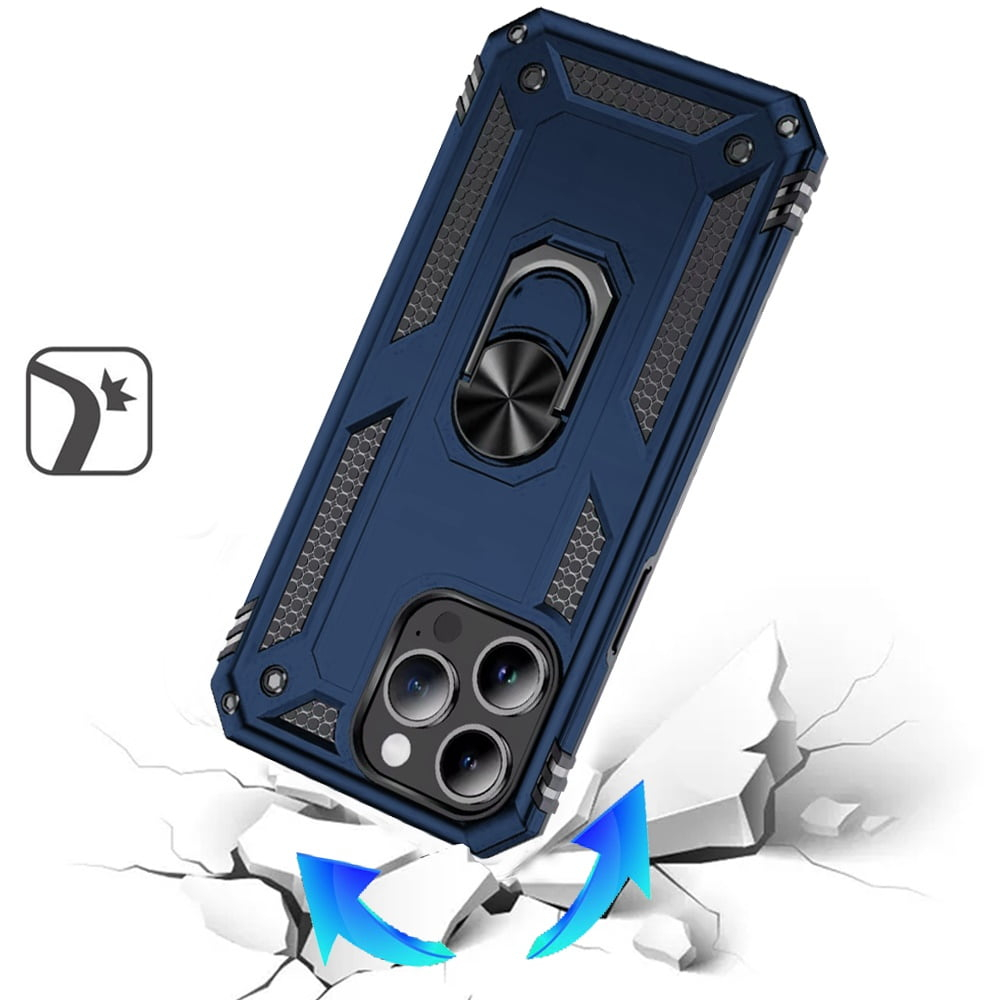 [PolyBag] For iPhone 14 Pro Max Ring Magnetic Kickstand Hybrid – Blue