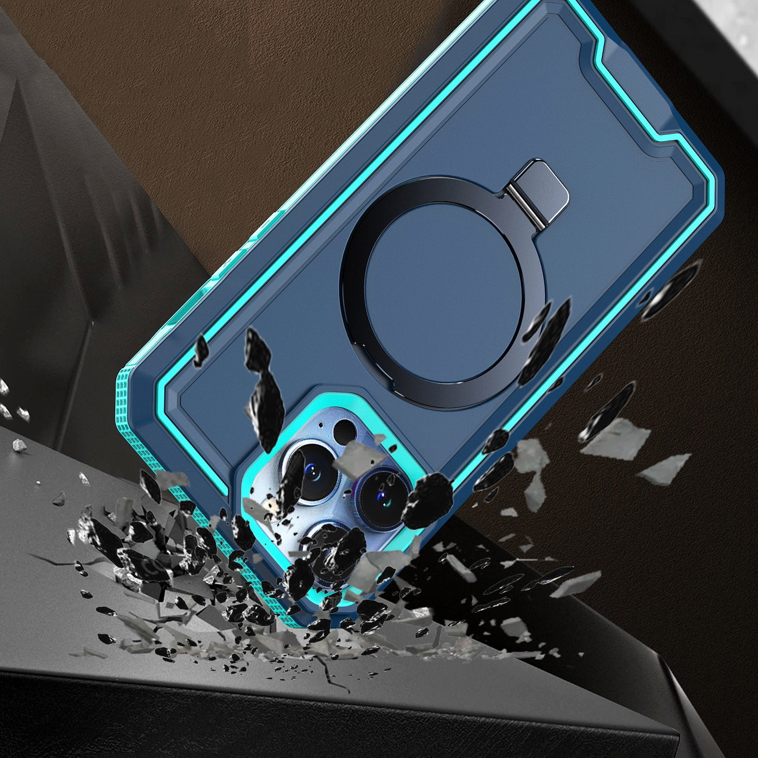 For Apple iPhone 14 PRO MAX 6.7″ Aligned [Magnetic Circle] Kickstand Tough Strong ShockProof Hybrid – Blue