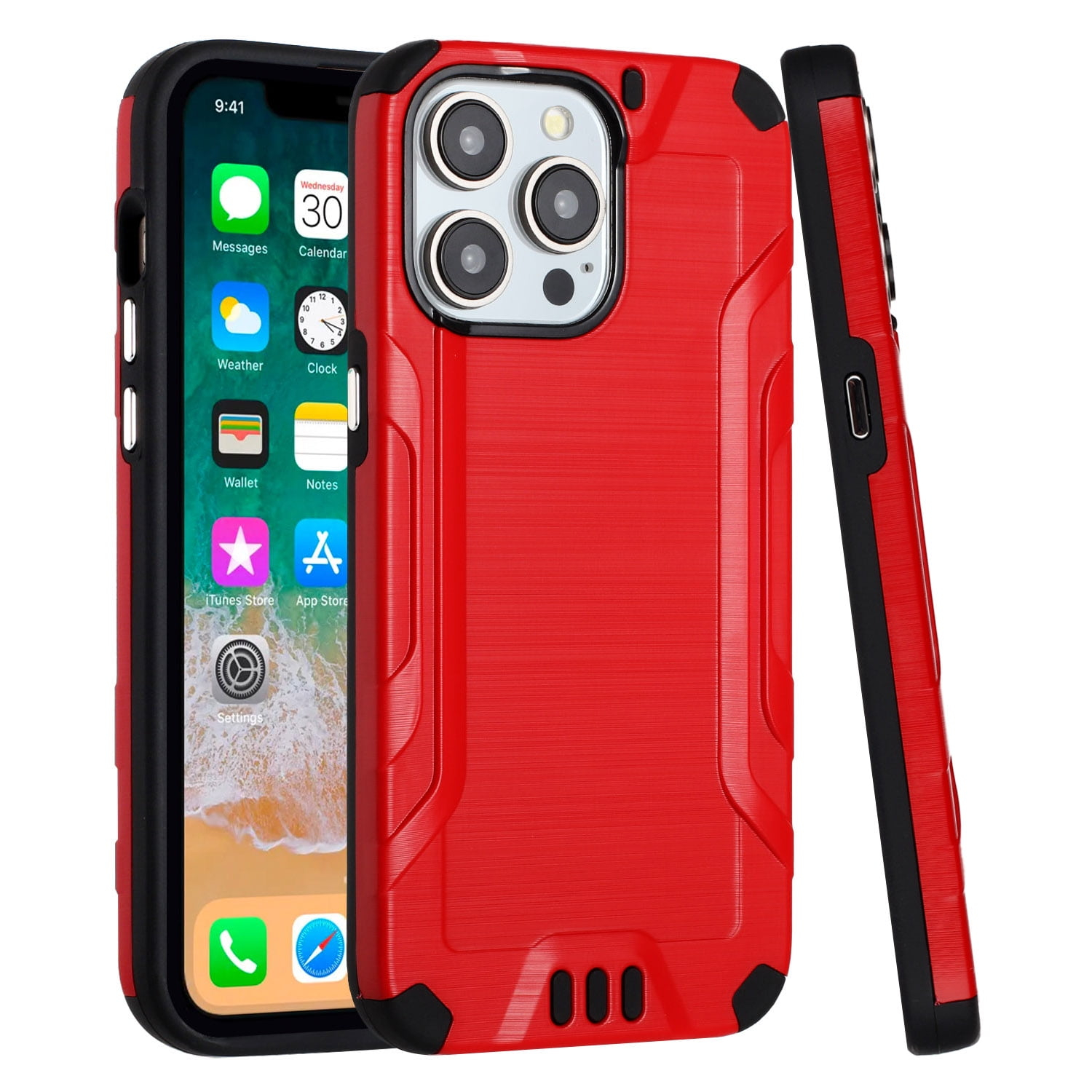 For iPhone 15 Pro Max METKASE Strong Tough Metallic Design Hybrid in Premium Slide-Out Package – Red
