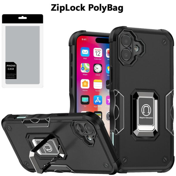 For iPhone 16 6.1 inch OPTIMUM Magnetic Ring Stand Hybrid - Black
