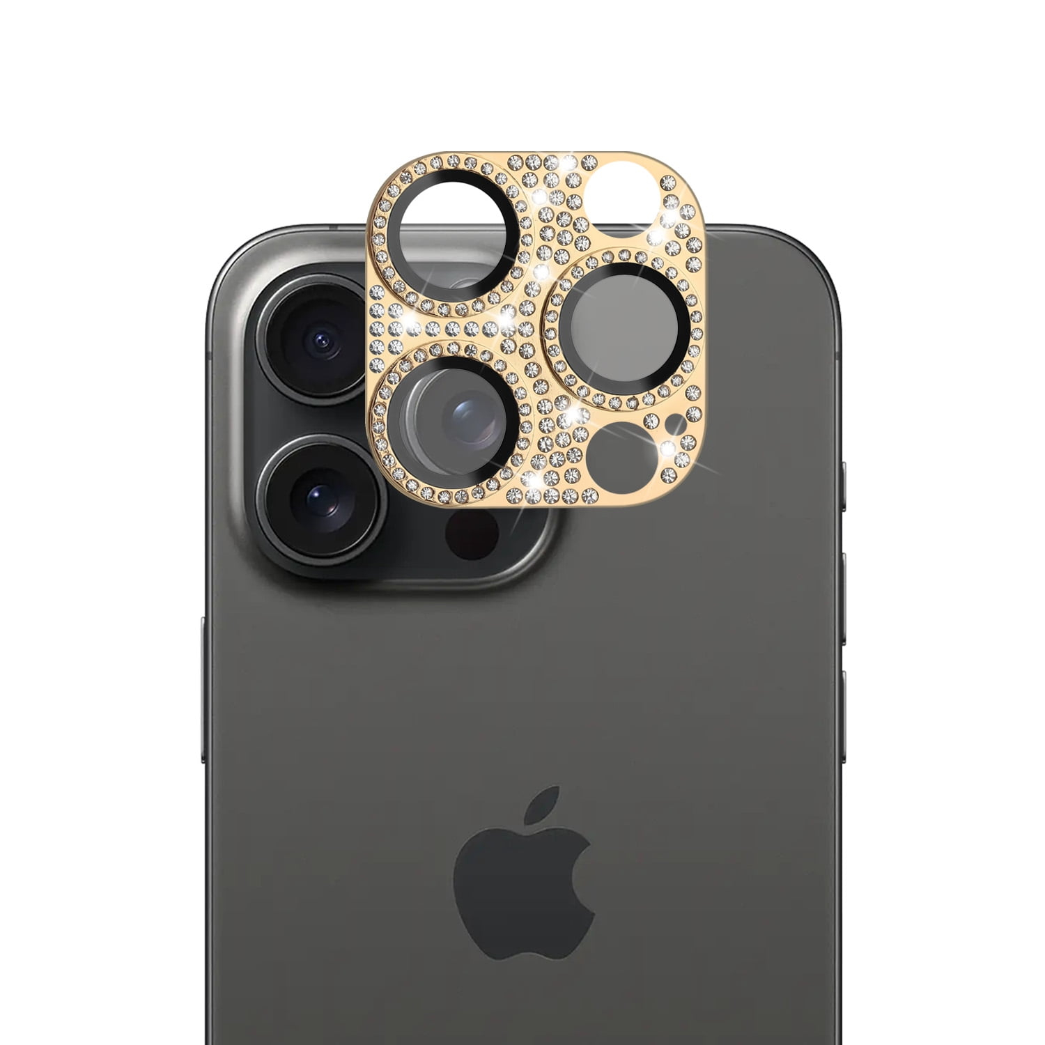 For iPhone 16 Pro Max 6.9 inch Diamond Bling Camera Lens Full Tempered Glass – Gold