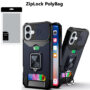 [PolyBag] For iPhone 16 6.1 inch Multi-Functional Card Magnetic Ring Stand Hybrid Camera - Blue