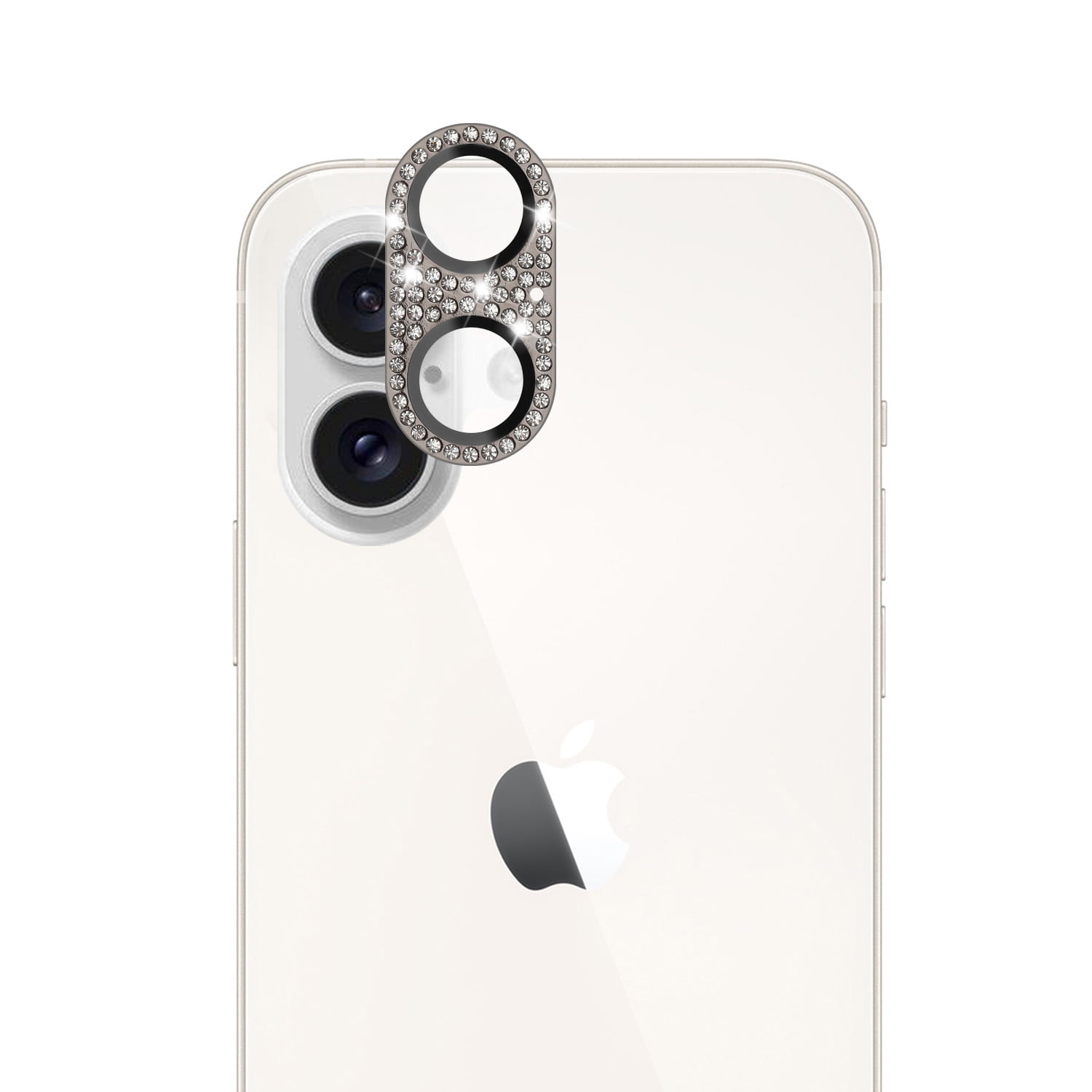 For iPhone 16 6.1 inch Diamond Bling Camera Lens Full Tempered Glass – Black
