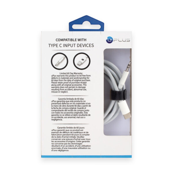uPlus 6ft Type-C to AUX White for Poratable Speakers for Samsung Galaxy LG Google Pixel - Image 4