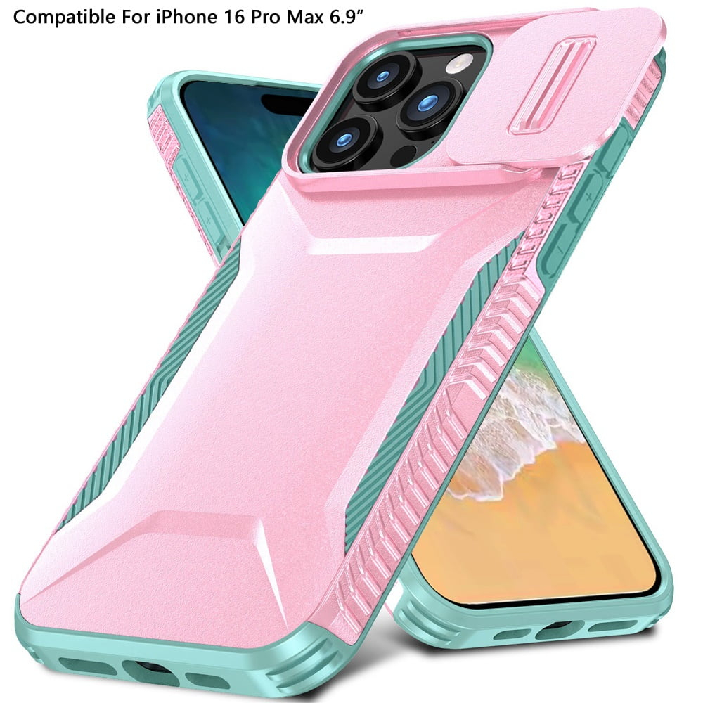 For iPhone 16 Pro Max 6.9 inch Ultimate U Design Hybrid with Camera Window Covering – Pink+Teal