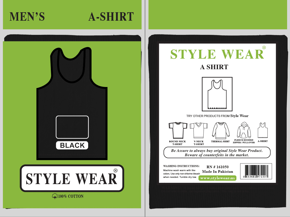 Style Wear A-Shirts Black For Men Size 2XL