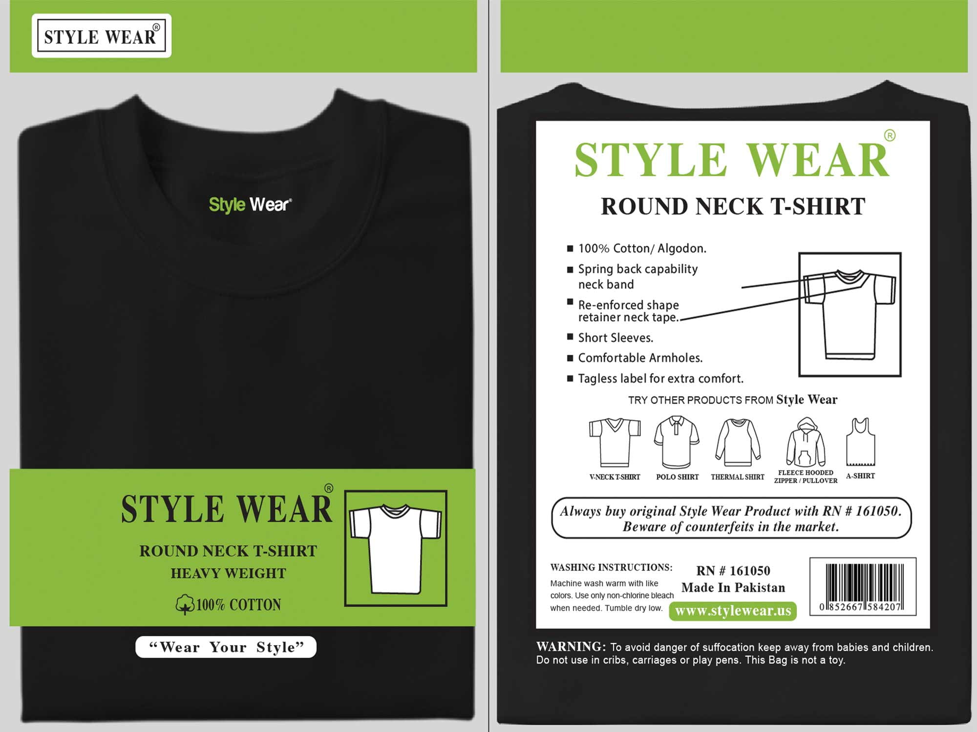 Style Wear Round Neck Black T- Shirt Size 4XL