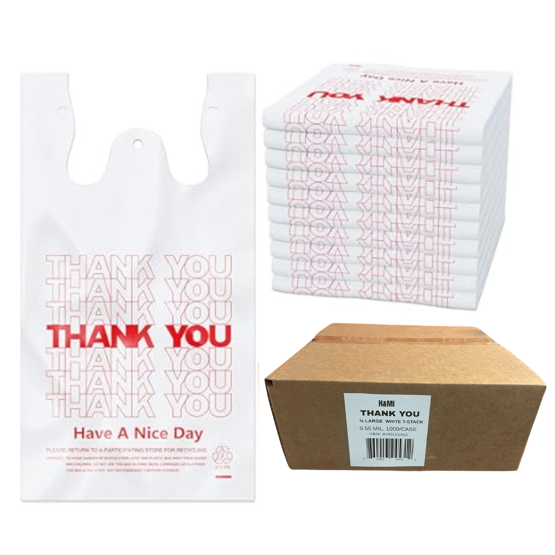 H&MI White T-Shirt Heavy Duty Large Carryout Bags (1,000 Count)