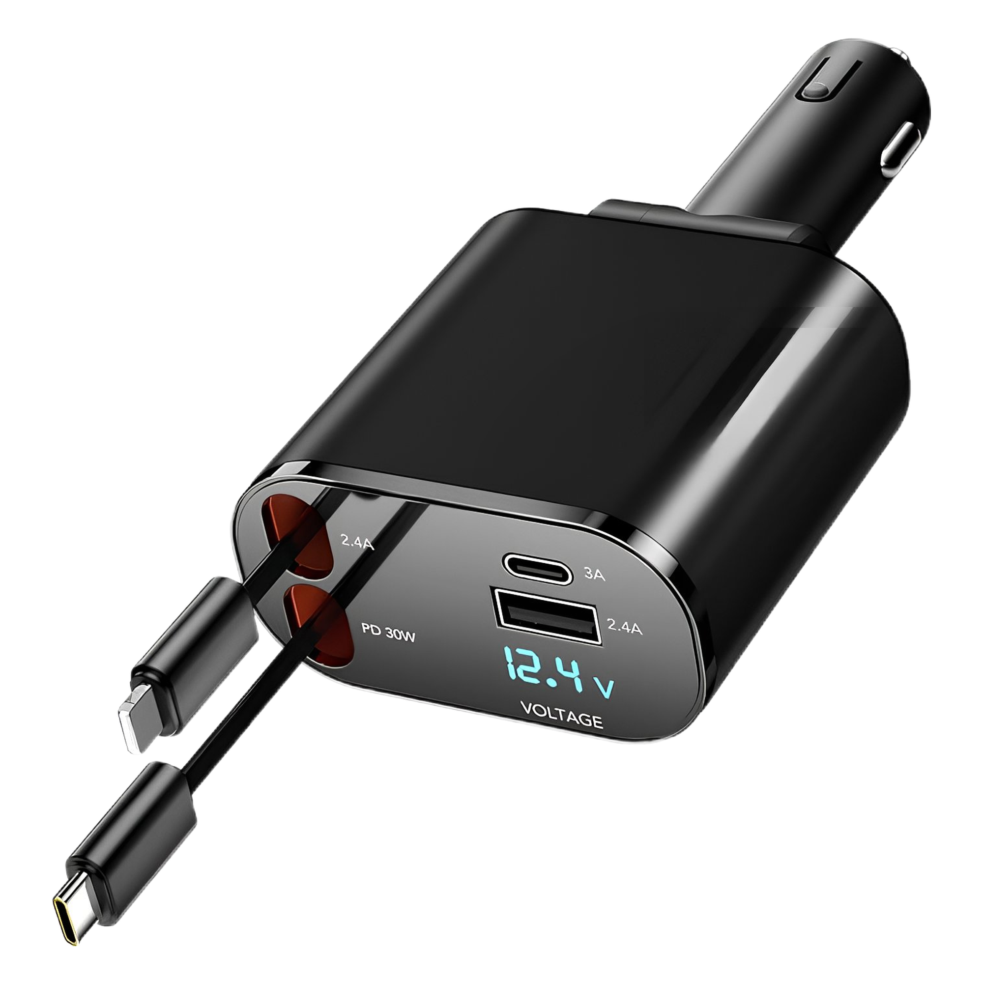 Retractable Car Charger Compatible with Galaxy Pixel, 4 in 1 Fast Charging Car Charger 60W, Retractable Cable and 2 USB Ports Car Charger Adapter