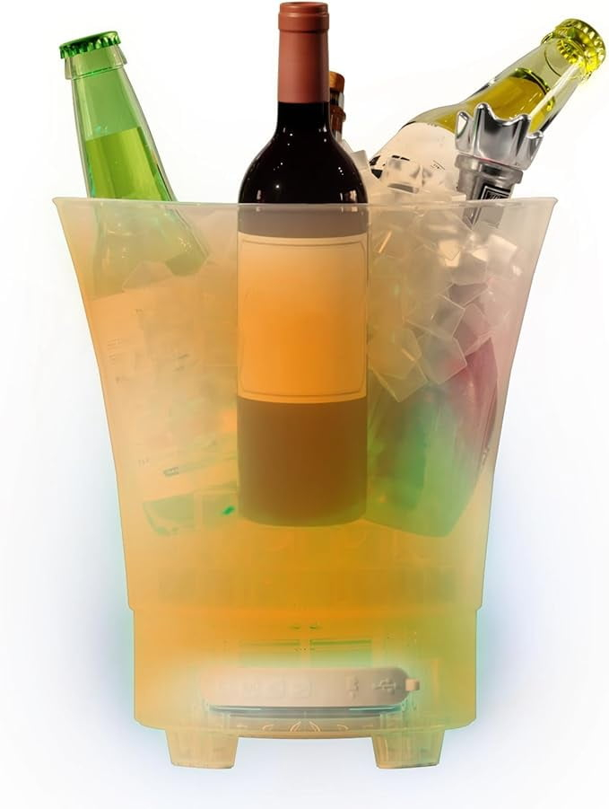 LED Ice Bucket, 7L Large Capacity Lighted Ice Bucket with Bluetooth Speaker, 4 Light Modes Colorful Wine Beverage Cooler Bucket, Wine Ice Bucket Drink Container for Party Home Bar