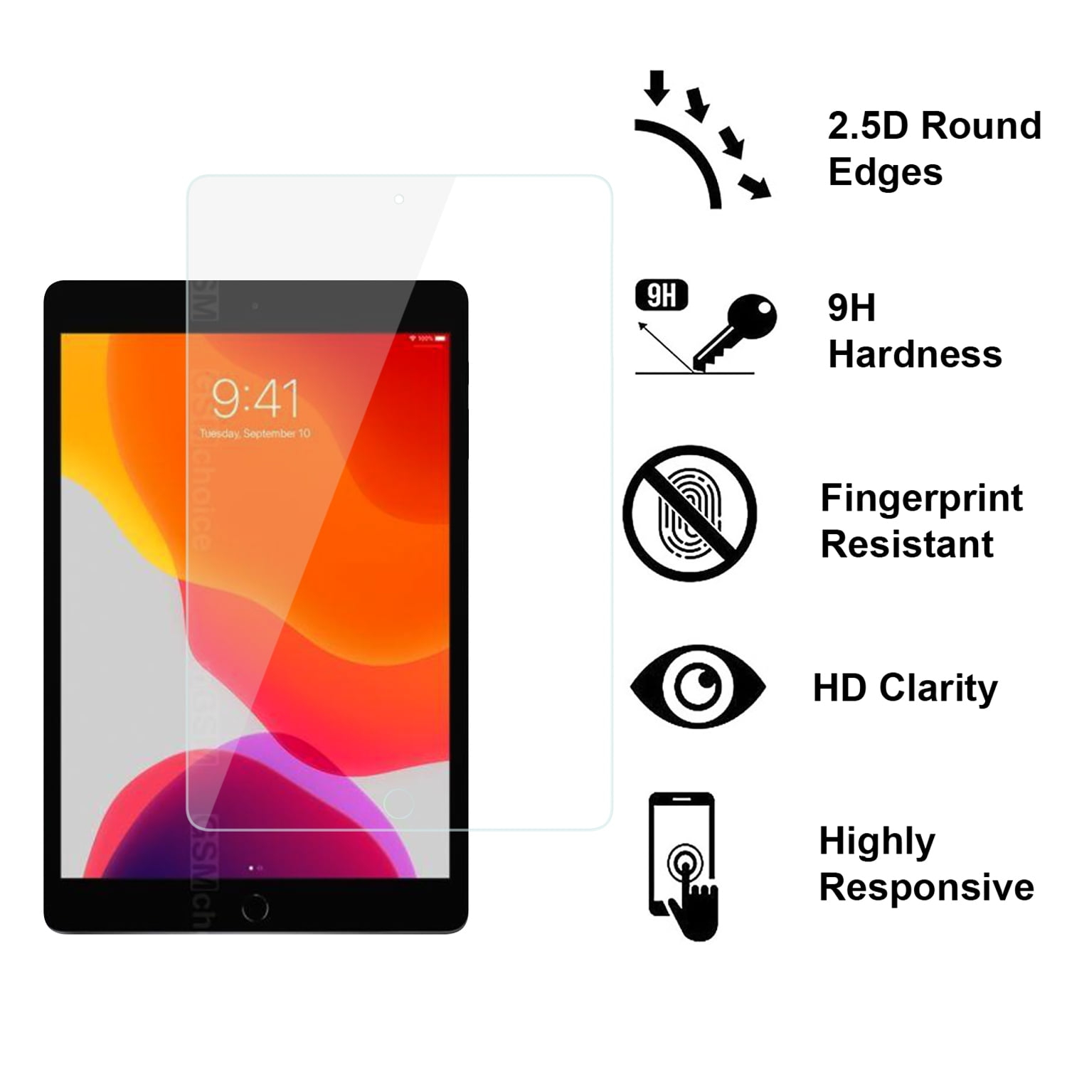 For Apple iPad 8/7 10.2 inch Tablet HQ AB Glue Tempered Glass .33mm Thick