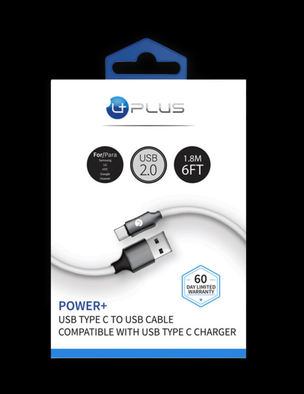 uPlus 6ft Type-C to USB White Charging and Data Sync Cable for Samsung Galaxy LG Google Pixel - Image 3