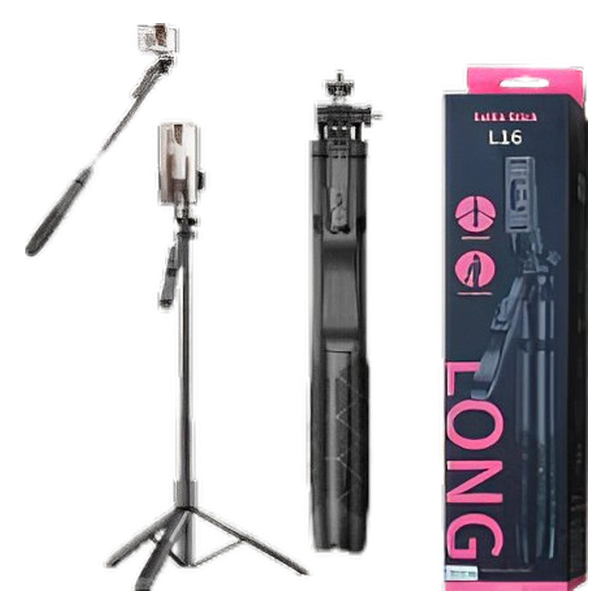L16 Long Selfie Stick with Tripod Stand for Mobile Phone, Up to 61 Inch, 4 in 1 Tripod