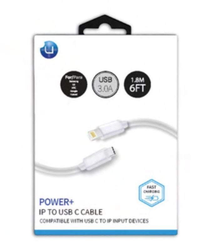 U Plus 6ft Type-C To I Phone White Charging and Data Sync Cable