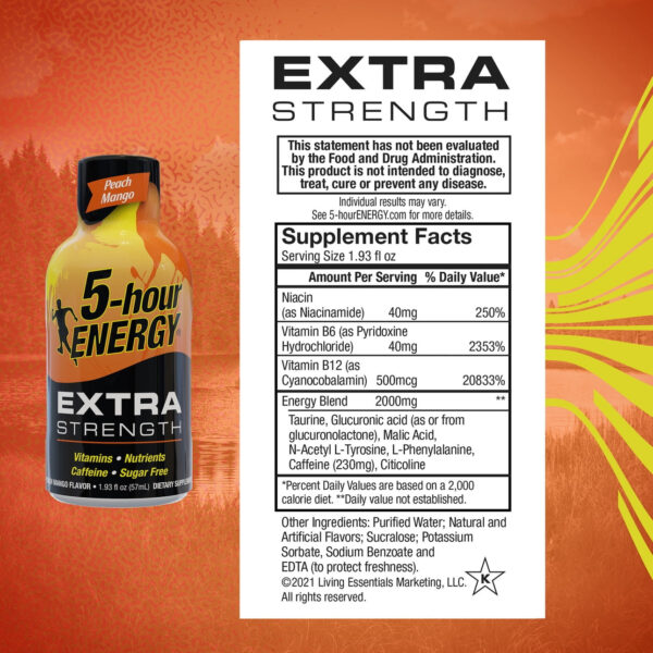 5-hour ENERGY® Shot, Extra Strength, Peach Mango, 1.93 oz, 12 Count - Image 4