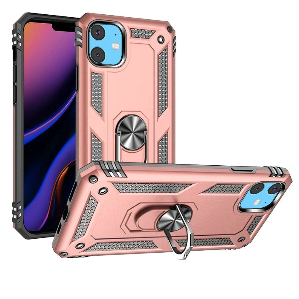 GSA Ring Magnetic Kickstand Hybrid Case Cover For iPhone 15 – Rose Gold