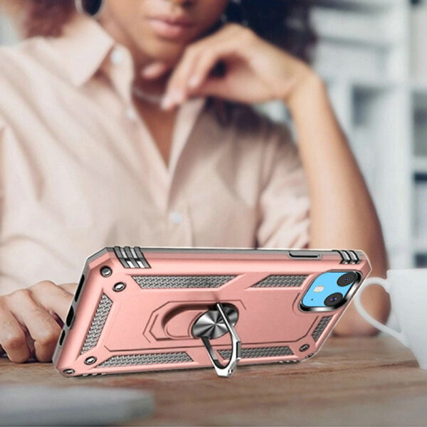 GSA Ring Magnetic Kickstand Hybrid Case Cover For iPhone 15 - Rose Gold - Image 6