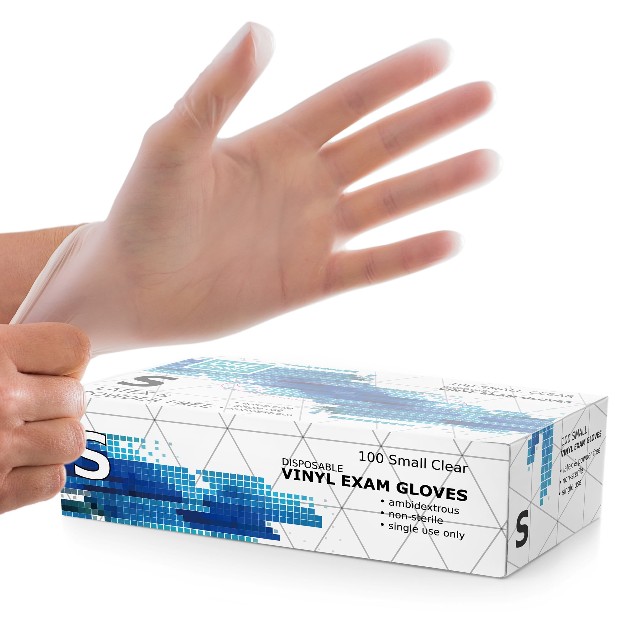 Dre Health Disposable Vinyl Gloves (S) 100 Pack – Clear Powder and Latex Free Medical Exam Gloves