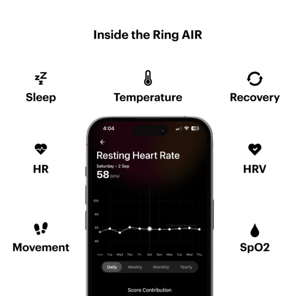 Ultrahuman Ring AIR Size 10 - World’s Lightest Sleep-Tracking Wearable - Aster Black - Image 6
