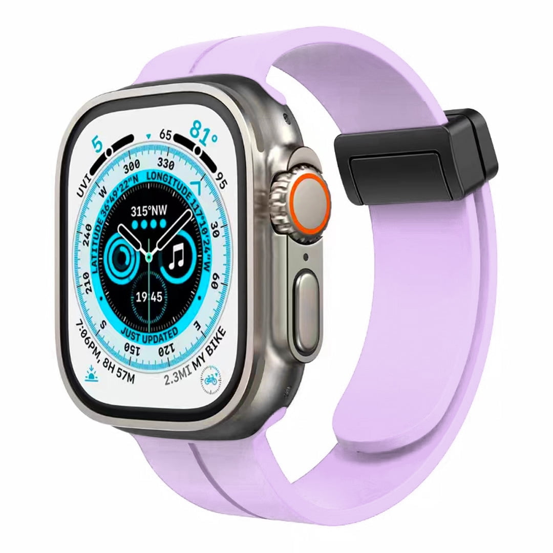 For Apple Watch Size 42/44/45mm Magnetic Buckle Premium Silicone Watch Band – Light Purple