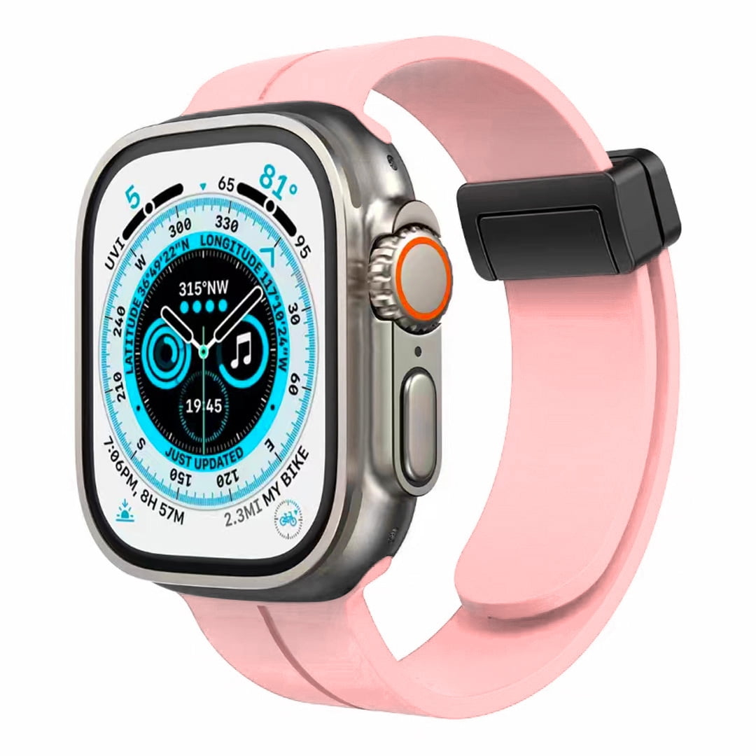 For Apple Watch Size 42/44/45mm Magnetic Buckle Premium Silicone Watch Band – Light Pink