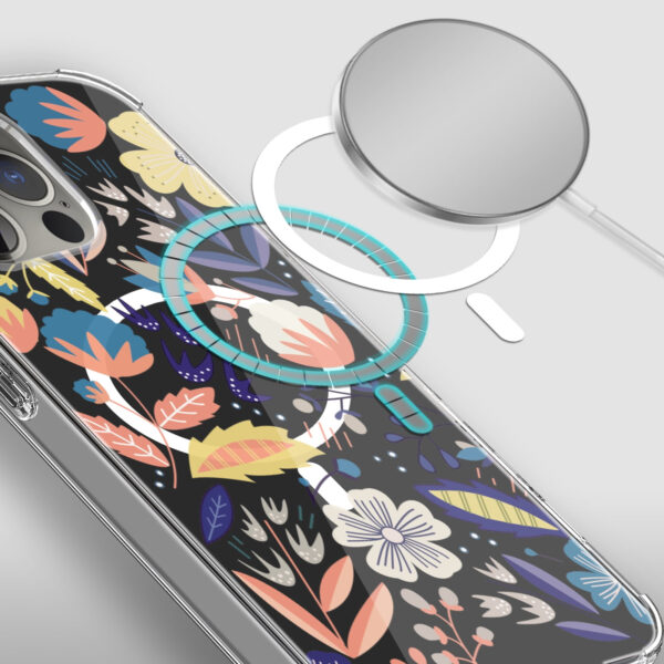 For iPhone 15 PRO Case Floral Print Clear Magnetic Charging + 2 Tempered Glass - Image 4