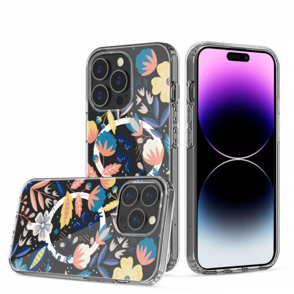For iPhone 15 PRO Case Floral Print Clear Magnetic Charging + 2 Tempered Glass - Image 6