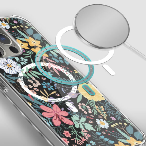 For iPhone 15 PRO Case Floral Print Clear Magnetic Charging + 2 Tempered Glass - Image 14