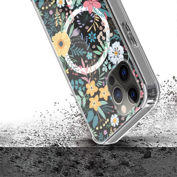 For iPhone 15 PRO Case Floral Print Clear Magnetic Charging + 2 Tempered Glass - Image 19