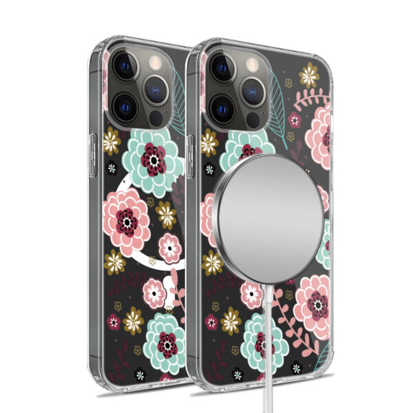 For iPhone 15 PRO Case Floral Print Clear Magnetic Charging + 2 Tempered Glass - Image 28