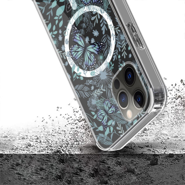 For iPhone 15 PRO Case Floral Print Clear Magnetic Charging + 2 Tempered Glass - Image 30