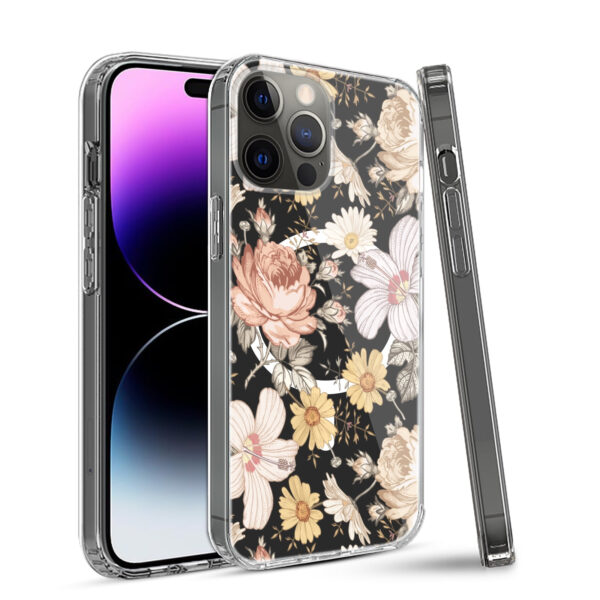 For iPhone 15 PRO Case Floral Print Clear Magnetic Charging + 2 Tempered Glass - Image 35
