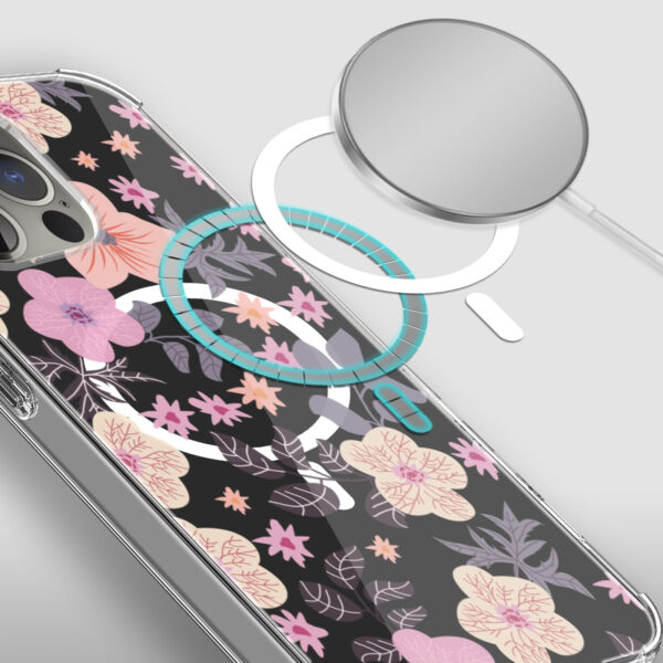 For iPhone 15 PRO Case Floral Print Clear Magnetic Charging + 2 Tempered Glass - Image 43