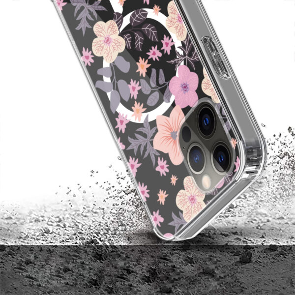 For iPhone 15 PRO Case Floral Print Clear Magnetic Charging + 2 Tempered Glass - Image 45