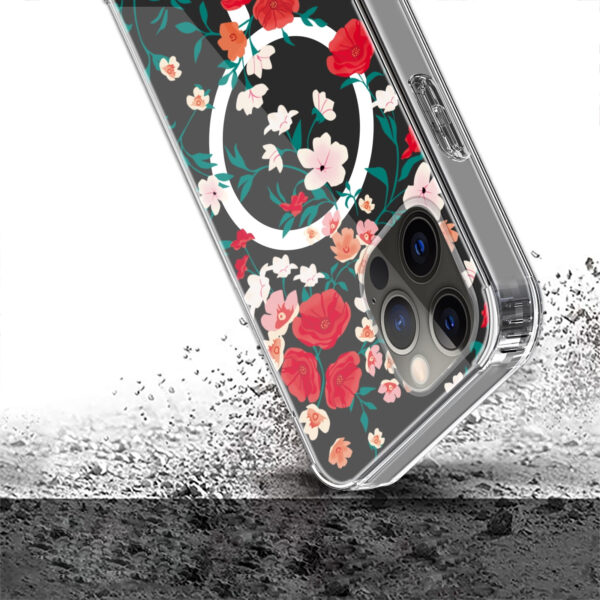 For iPhone 15 PRO Case Floral Print Clear Magnetic Charging + 2 Tempered Glass - Image 48