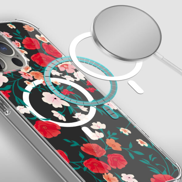For iPhone 15 PRO Case Floral Print Clear Magnetic Charging + 2 Tempered Glass - Image 52