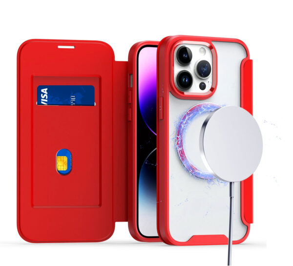 For iPhone 15 PRO Case Bank Card Flap Magnetic Charging Cover + 2 Tempered Glass - Image 6