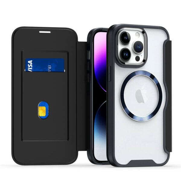 For iPhone 15 PRO Case Bank Card Flap Magnetic Charging Cover + 2 Tempered Glass - Image 12