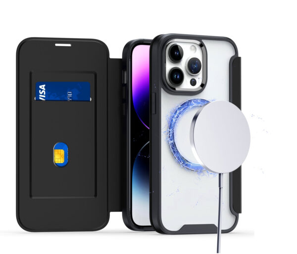 For iPhone 15 PRO Case Bank Card Flap Magnetic Charging Cover + 2 Tempered Glass - Image 13