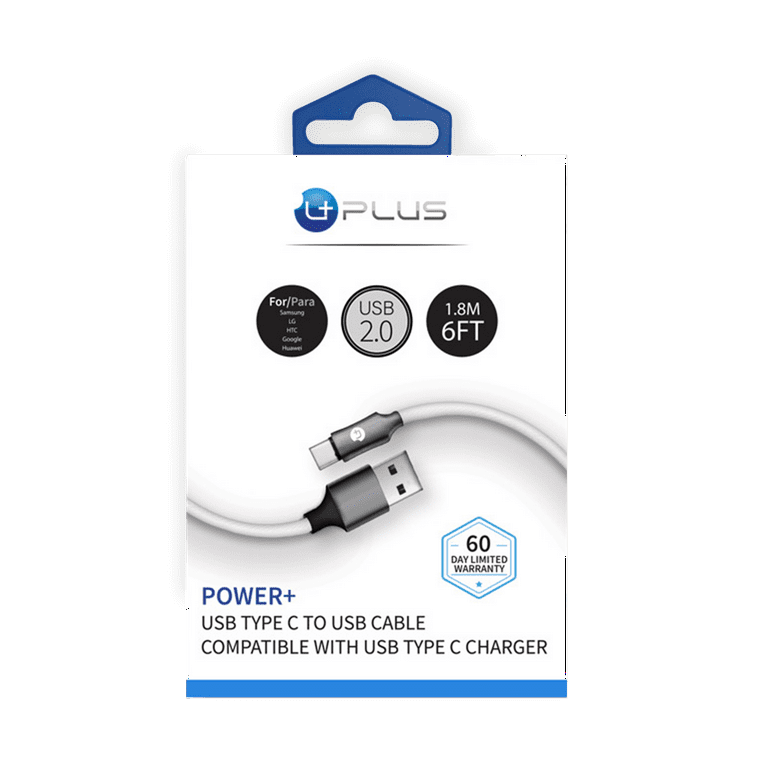 U-Plus 6ft Type-C to USB White Charging and Data Sync Cable for Samsung Galaxy LG Google Pixel